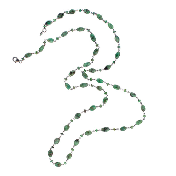 Stone Strand Necklace - Natural Emerald - 32"
