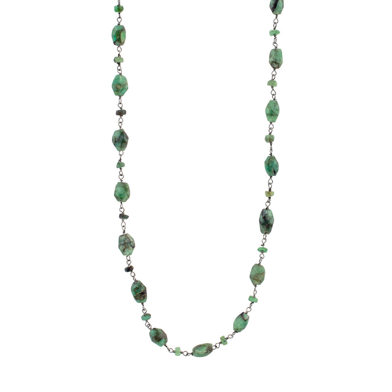 Stone Strand Necklace - Natural Emerald - 32"