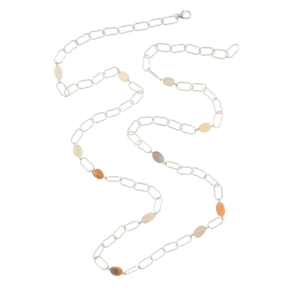 Magic Bean Stone Necklace in Shaded Moonstone & Silver