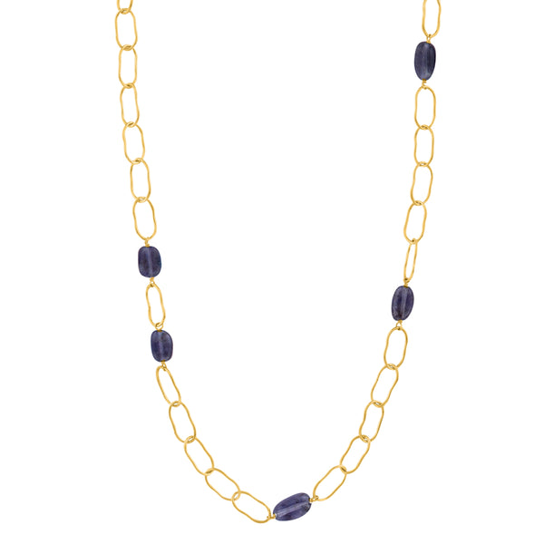 Magic Bean Stone Necklace in Iolite & Gold