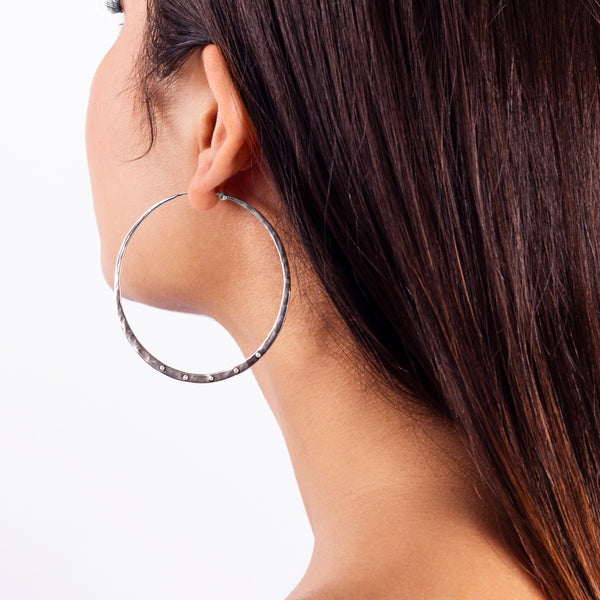 Riveted Hammered Hoops in Silver - 2"