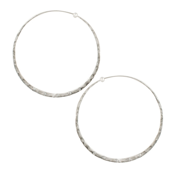 Riveted Hammered Hoops in Silver - 2"