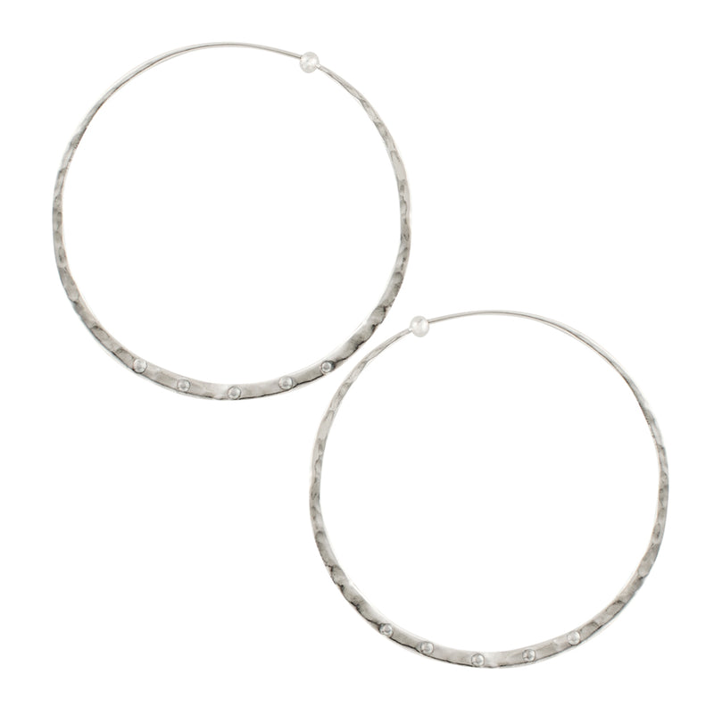 Riveted Hammered Hoops in Silver - 2"