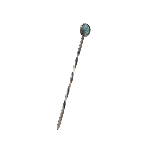 Cut Stone Hair Stick in Labradorite & Antiqued Sterling - Small