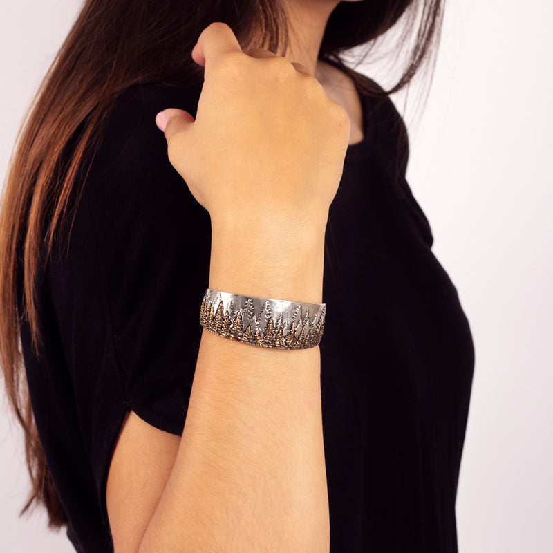 Treeline Cuff in Silver with Bronze - Narrow