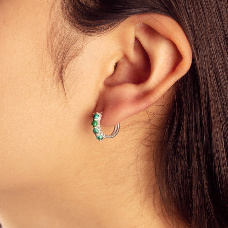 Turquoise Clicker Huggies in Silver - FINAL SALE