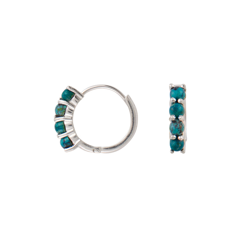 Turquoise Clicker Huggies in Silver - FINAL SALE
