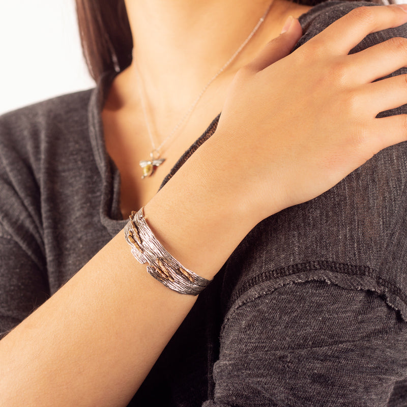 Top Shelf Fungi Cuff- Small - Sterling with Bronze Fungi