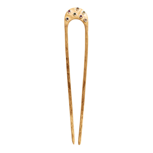 Bronze Bejeweled Hair Pin in Tourmaline