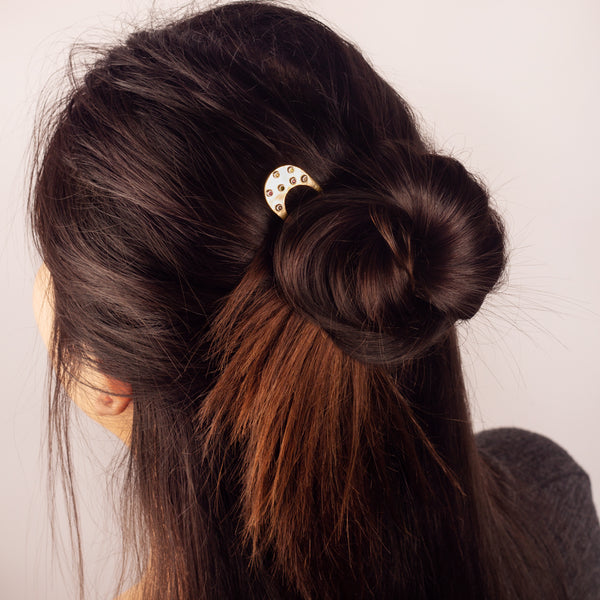 Bronze Bejeweled Hair Pin in Tourmaline