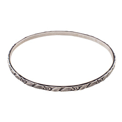 Tooled Sterling Bangle - Flower & Leaf Pattern