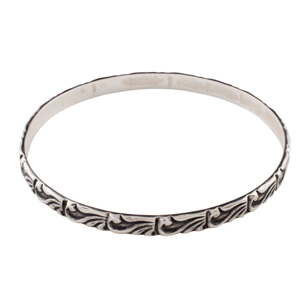 Tooled Sterling Bangle - Scroll Pattern