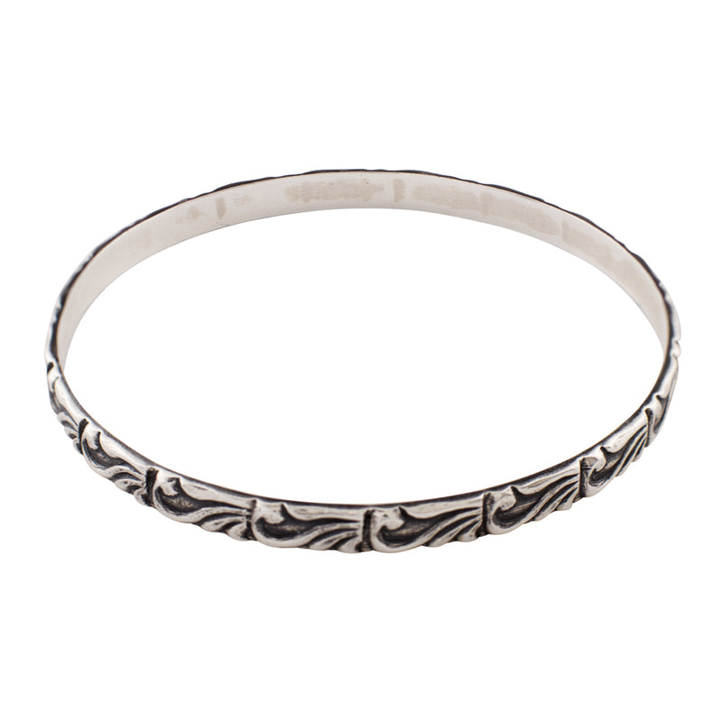 Tooled Sterling Bangle - Scroll Pattern