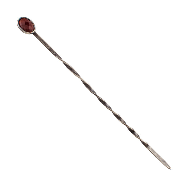 Cut Stone Hair Stick in Garnet & Antiqued Silver - Large