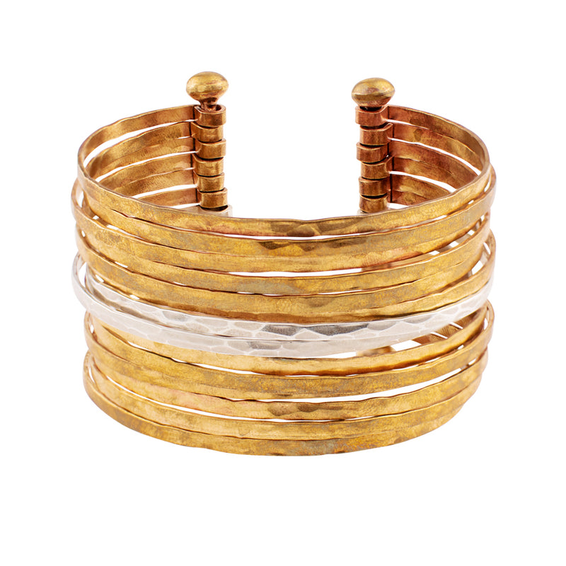 Stacked Strands Cuff in Bronze & Silver - 14 strand