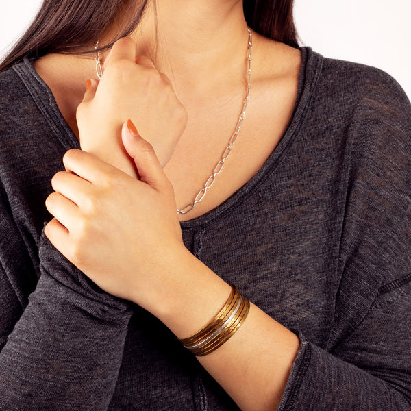 Stacked Strands Cuff in Bronze & Silver - 7 Strand