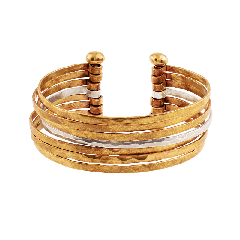 Stacked Strands Cuff in Bronze & Silver - 7 Strand