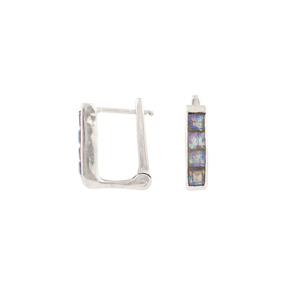 Rectangle Stone Clicker Hoops in Labradorite & Silver