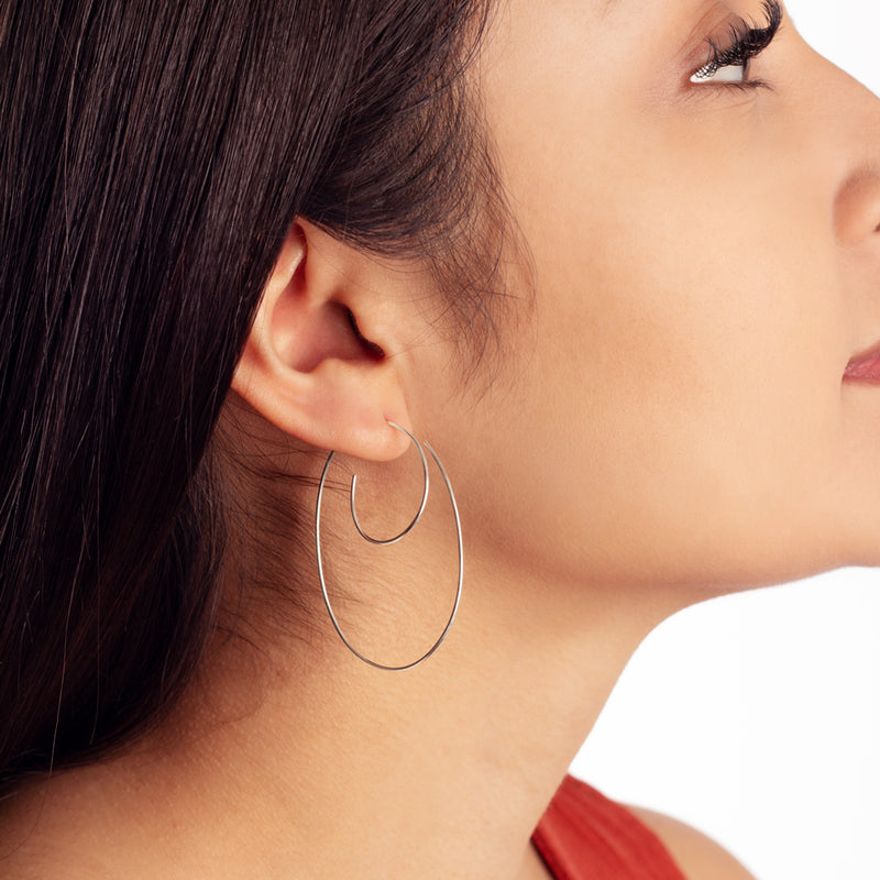 92.5 Sterling Silver Hoop Earrings Textured Bali For Women