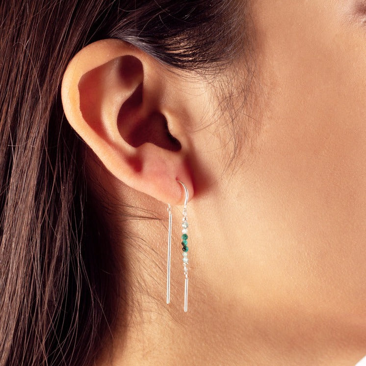 Stony Tiny Dancer Threaders in Turquoise/Apatite & Silver - 1 1/2"