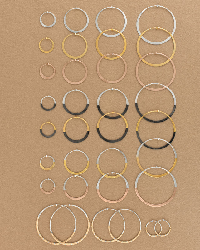 Rhodium Dipped Hammered Hoops in Gold - 1"