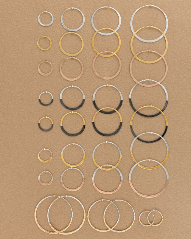 Rhodium Dipped Hammered Hoops in Gold - 2"