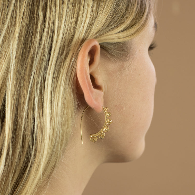 Half Lotus Hoops in Silver