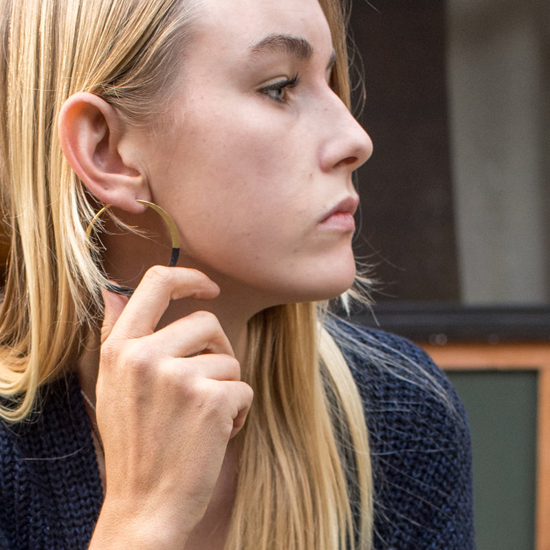 Rhodium Dipped Hammered Hoops in Gold - 2"