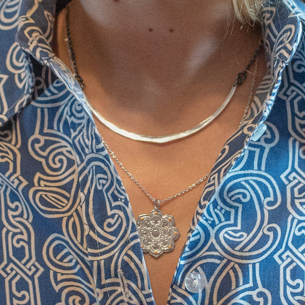 Lotus Bloom Mandala Necklace in Silver