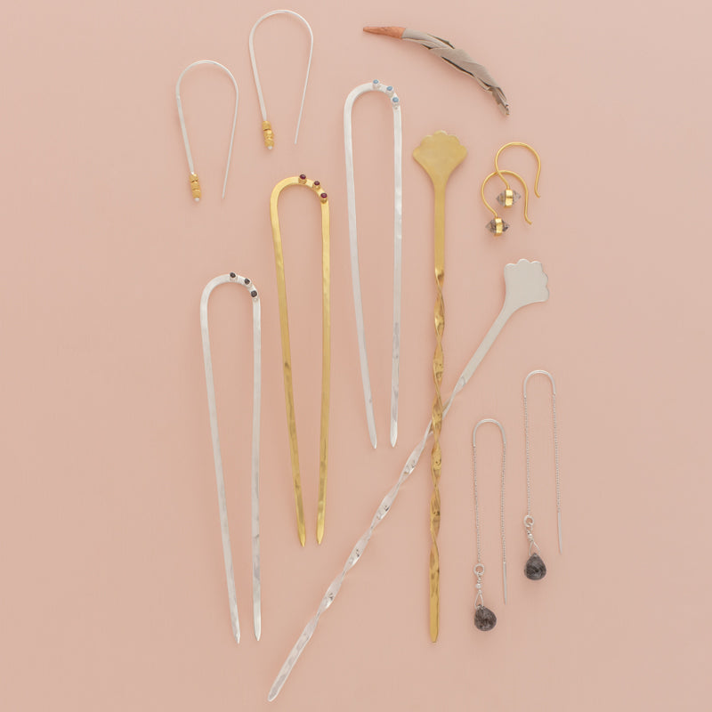 Stone Trio Hair Pin in Silver & Pink Opal