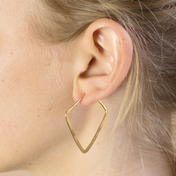 Hammered Diamond Hoops in Gold - 1 ½"