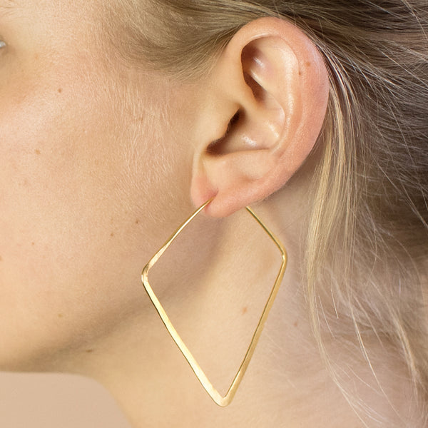 Hammered Diamond Hoops in Gold - 2 ½"