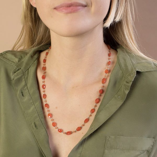 Stone Strand Necklace - Carnelian - 22-24"