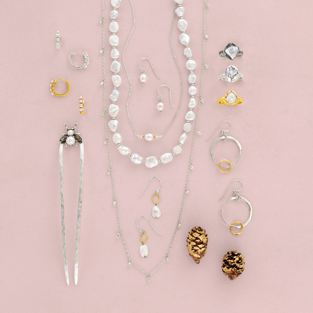 Jeweled Cornu Hair Pin in Pearl & Tourmaline - FINAL SALE
