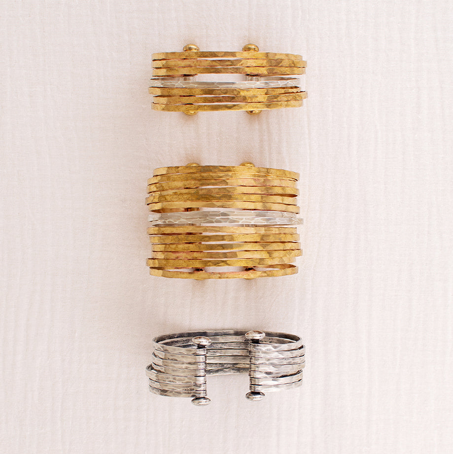 Stacked Strands Cuff - Bronze & Silver - 14 strand