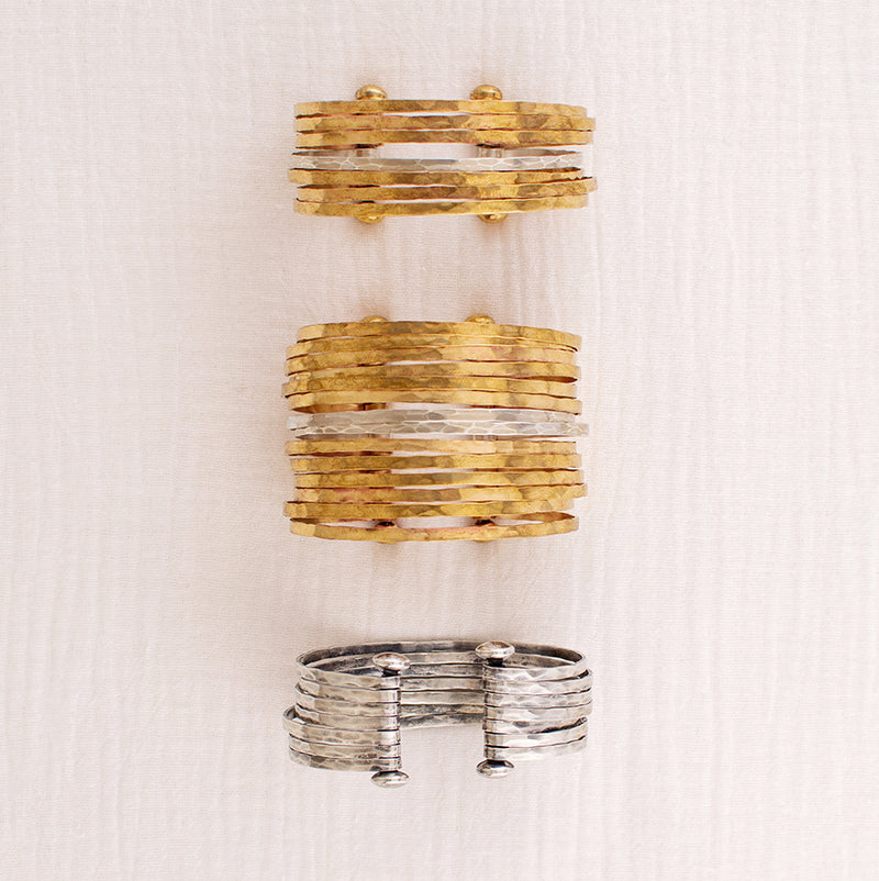 Stacked Strands Cuff in Silver - 7 Strand