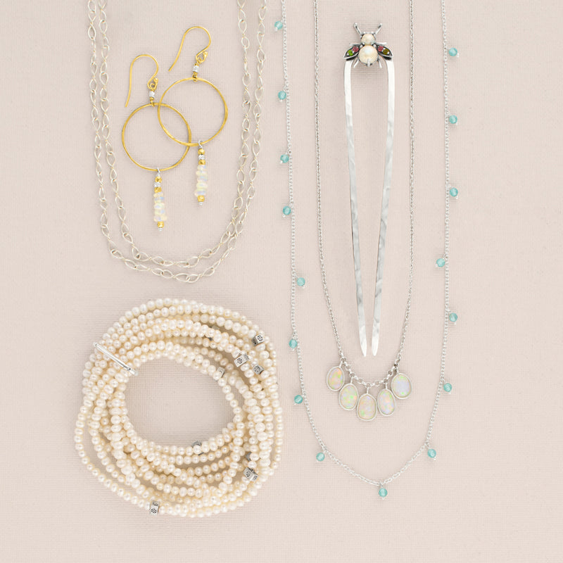 Falling Stones Necklace in Blue Apatite