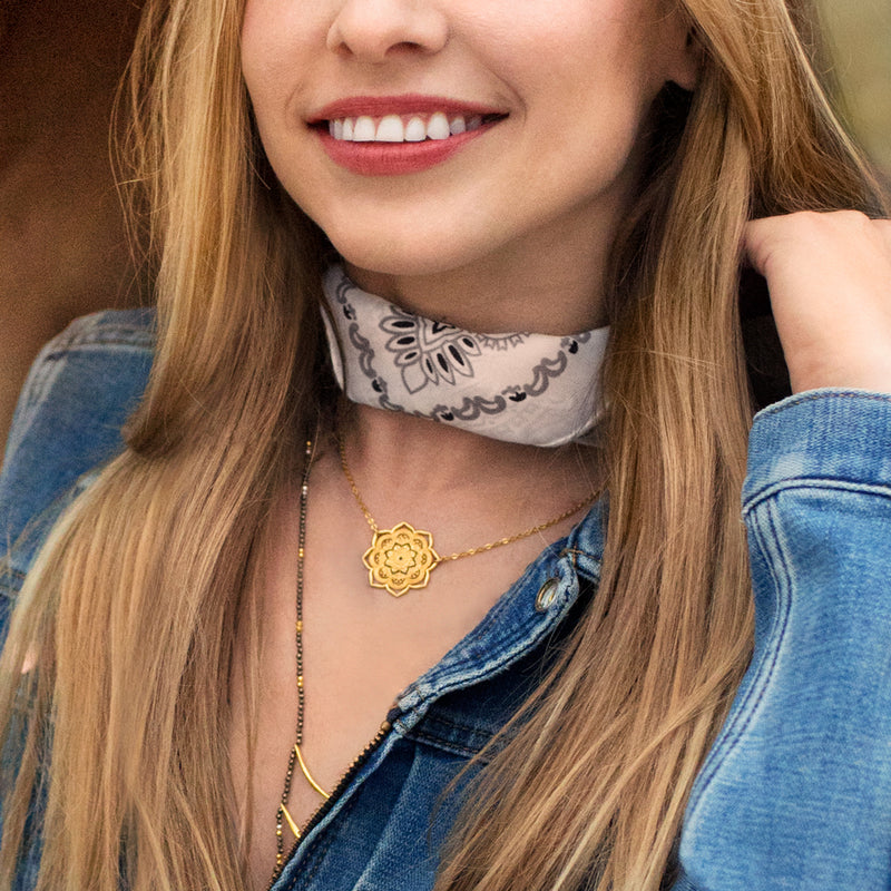 Open Heart Lace Mandala Necklace in Gold