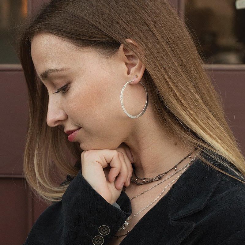 Hammered Hoops in Silver - 1 1/2"