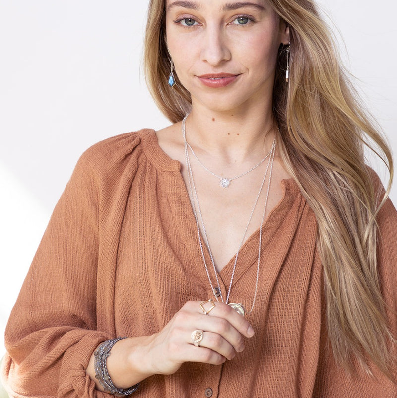 "True North" Compass Musing Necklace in Bronze - 32"L Chain