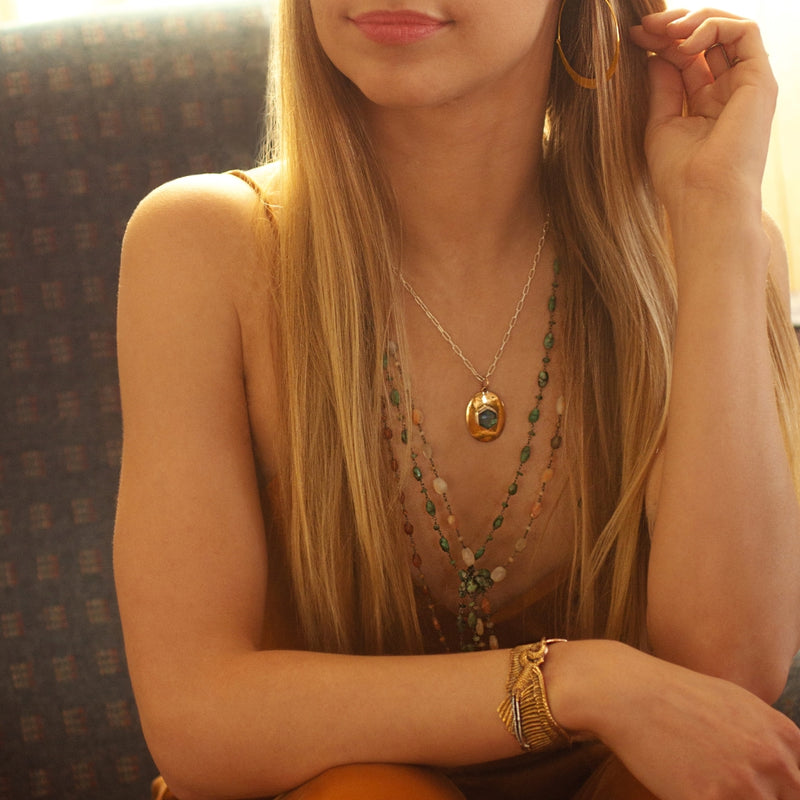 Stone Strand Necklace - Natural Emerald - 32"