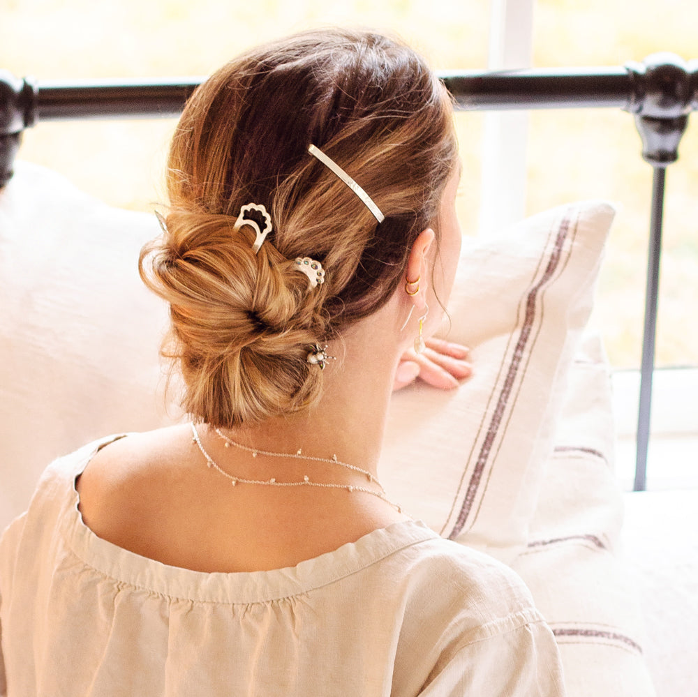 Jeweled Cornu Hair Pin in Pearl & Tourmaline - FINAL SALE