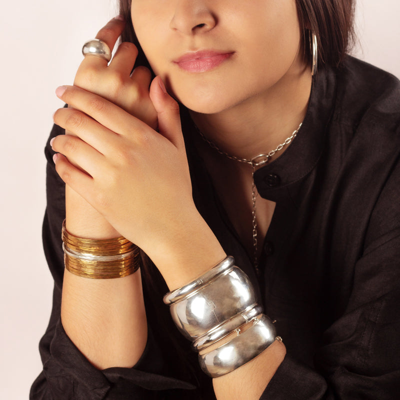 Stacked Strands Cuff in Bronze & Silver - 14 strand