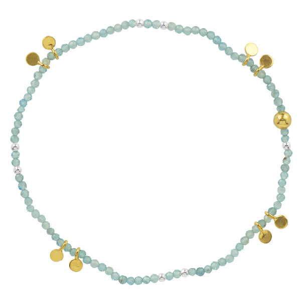 Pyrite's Booty Bracelet in 2mm Blue Apatite with Disc Charms