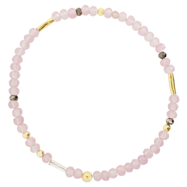 Pyrite's Booty Bracelet in Rose Quartz with Tunnel Beads