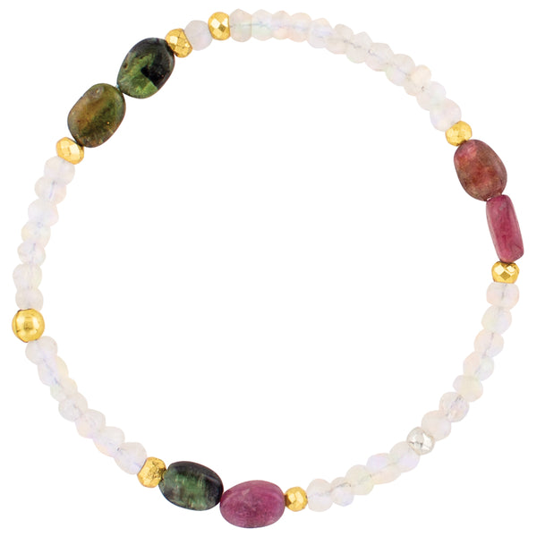 Pyrite's Booty Bracelet in Smooth Oval Tourmaline & 3.5mm Moonstone