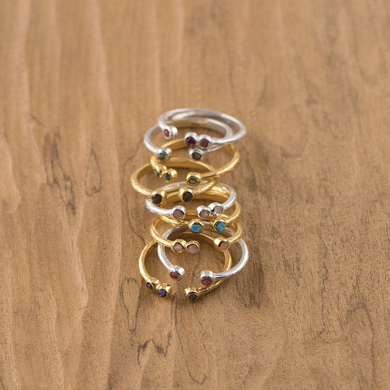 Soufflé Trio Stone Stacker Ring in Ruby and Silver