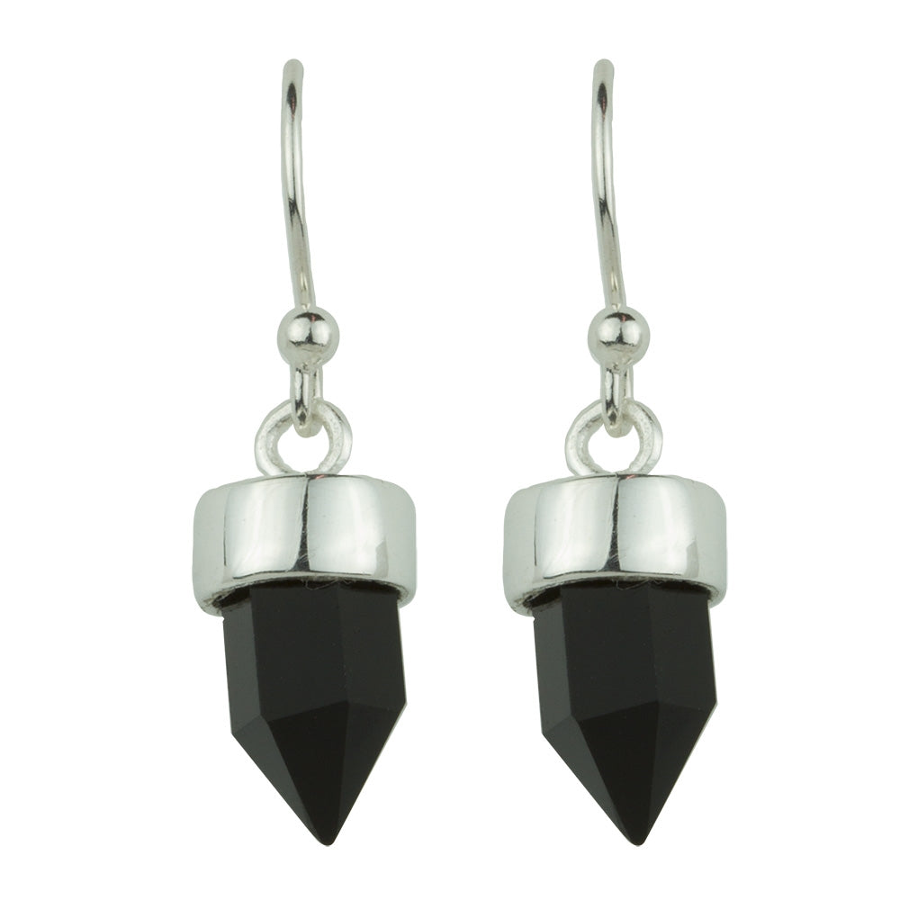 Silver and Black Onyx Prism Point Hook  Earrings - FINAL SALE
