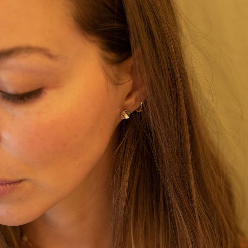 Banded Herkimer Diamond Post Earrings in Silver