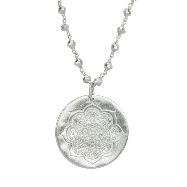 Sacred Lotus and Pyrite Necklace in Silver